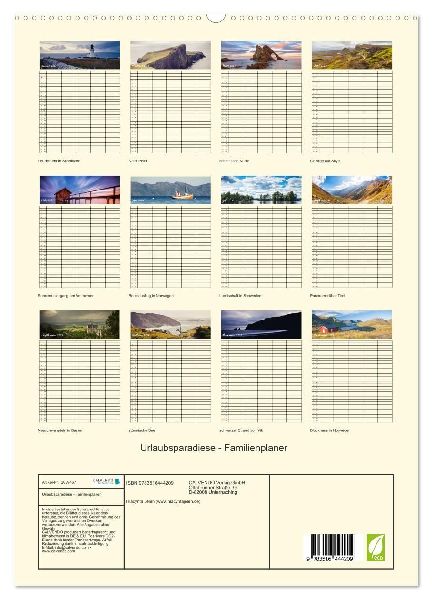 Urlaubsparadiese - Familienplaner (hochwertiger Premium Wandkalender 2026 DIN A2 hoch), Kunstdruck in Hochglanz