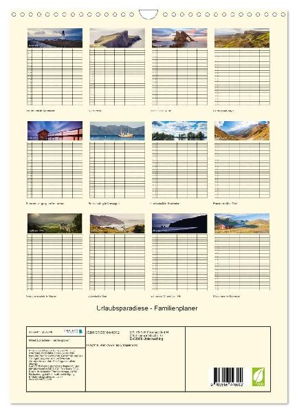 Urlaubsparadiese - Familienplaner (Wandkalender 2026 DIN A3 hoch), CALVENDO Monatskalender
