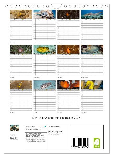 Der Unterwasser Familienplaner 2026 (Wandkalender 2026 DIN A4 hoch), CALVENDO Monatskalender