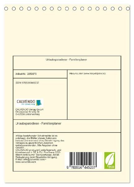 Urlaubsparadiese - Familienplaner (Tischkalender 2026 DIN A5 hoch), CALVENDO Monatskalender
