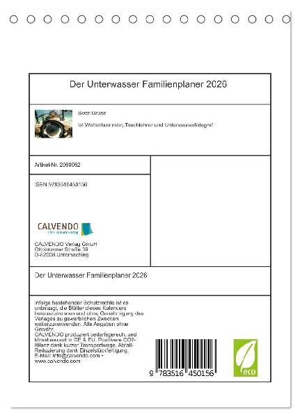 Der Unterwasser Familienplaner 2026 (Tischkalender 2026 DIN A5 hoch), CALVENDO Monatskalender