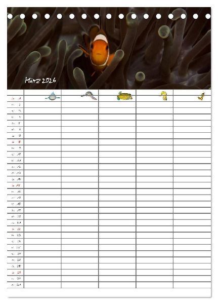 Der Unterwasser Familienplaner 2026 (Tischkalender 2026 DIN A5 hoch), CALVENDO Monatskalender