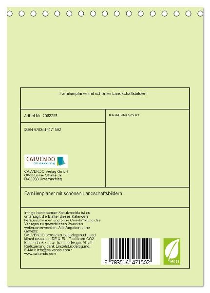 Familienplaner mit schönen Landschaftsbildern (Tischkalender 2026 DIN A5 hoch), CALVENDO Monatskalender