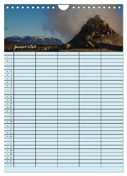 Island Familienplaner (Wandkalender 2026 DIN A4 hoch), CALVENDO Monatskalender