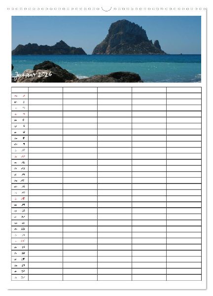 Ibiza / Familienplaner (Wandkalender 2026 DIN A2 hoch), CALVENDO Monatskalender
