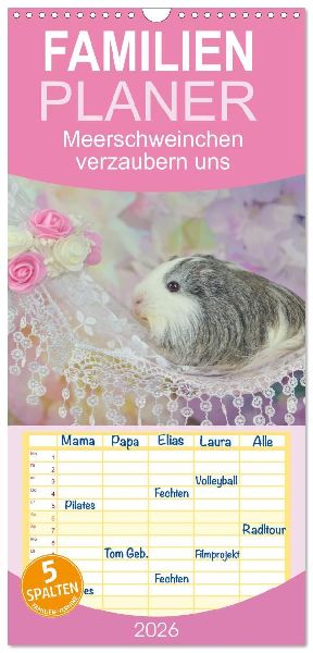 Familienplaner 2026 - Familienplaner MEERSCHWEINCHEN verzaubern uns mit 5 Spalten (Wandkalender, 21 x 45 cm) CALVENDO