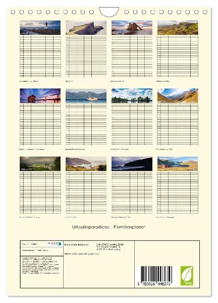 Urlaubsparadiese - Familienplaner (Wandkalender 2026 DIN A4 hoch), CALVENDO Monatskalender
