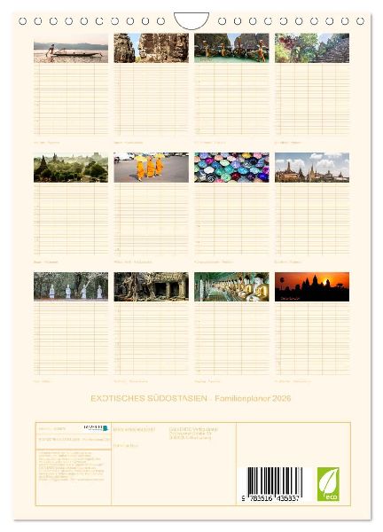 EXOTISCHES SÜDOSTASIEN - Familienplaner 2026 (Wandkalender 2026 DIN A4 hoch), CALVENDO Monatskalender