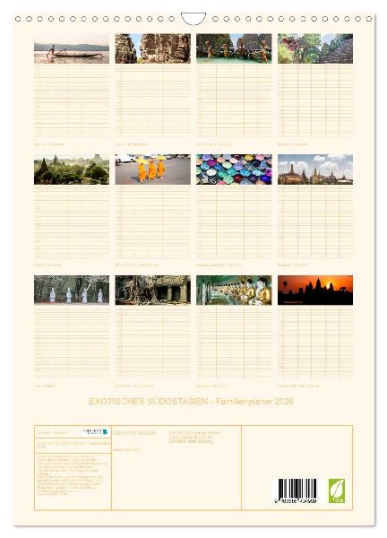 EXOTISCHES SÜDOSTASIEN - Familienplaner 2026 (Wandkalender 2026 DIN A3 hoch), CALVENDO Monatskalender