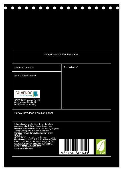 Harley Davidson Familienplaner (Tischkalender 2026 DIN A5 hoch), CALVENDO Monatskalender