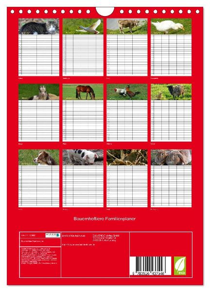 Bauernhoftiere Familienplaner (Wandkalender 2026 DIN A4 hoch), CALVENDO Monatskalender