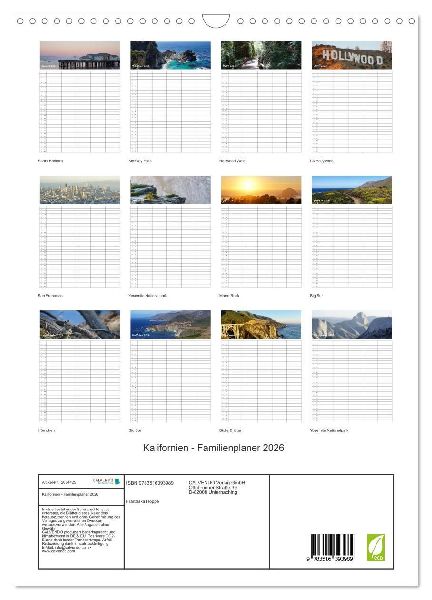 Kalifornien - Familienplaner 2026 (Wandkalender 2026 DIN A3 hoch), CALVENDO Monatskalender