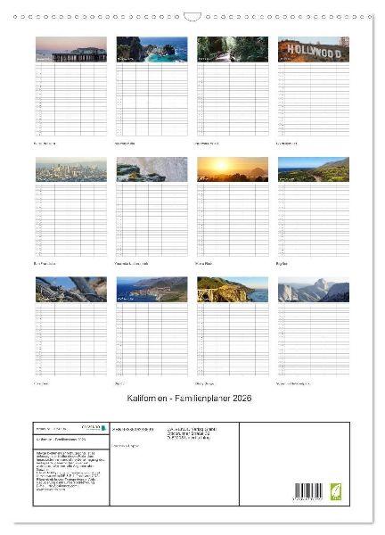 Kalifornien - Familienplaner 2026 (Wandkalender 2026 DIN A2 hoch), CALVENDO Monatskalender
