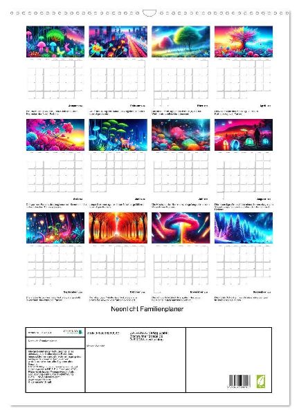 Neonlicht Familienplaner (Wandkalender 2026 DIN A2 hoch), CALVENDO Monatskalender