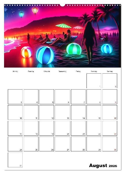 Neonlicht Familienplaner (Wandkalender 2026 DIN A2 hoch), CALVENDO Monatskalender