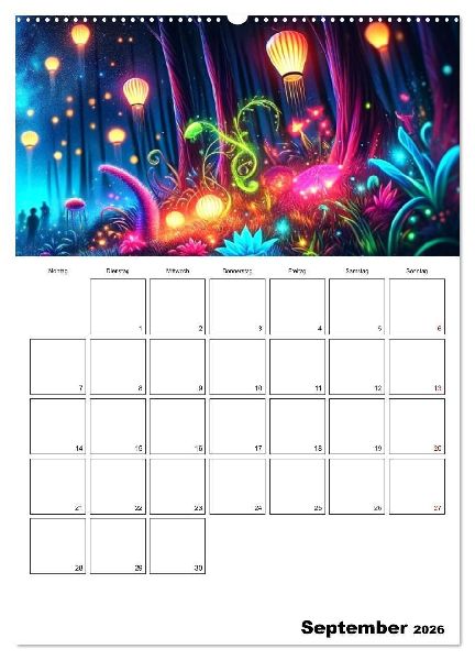 Neonlicht Familienplaner (Wandkalender 2026 DIN A2 hoch), CALVENDO Monatskalender