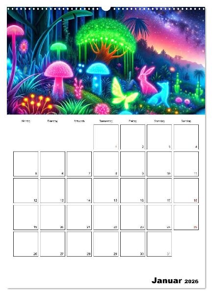 Neonlicht Familienplaner (Wandkalender 2026 DIN A2 hoch), CALVENDO Monatskalender