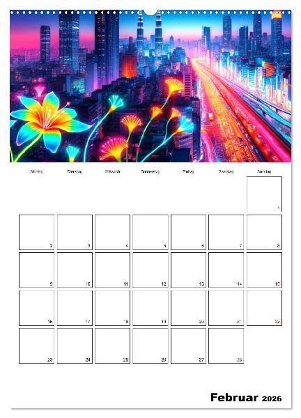 Neonlicht Familienplaner (Wandkalender 2026 DIN A2 hoch), CALVENDO Monatskalender