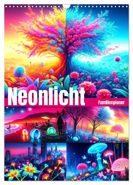 Neonlicht Familienplaner (Wandkalender 2026 DIN A3 hoch), CALVENDO Monatskalender