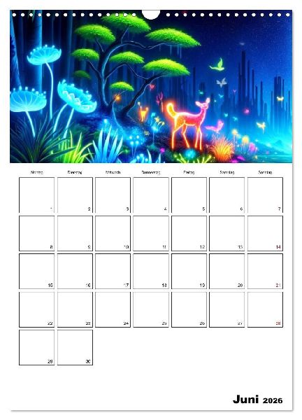Neonlicht Familienplaner (Wandkalender 2026 DIN A3 hoch), CALVENDO Monatskalender