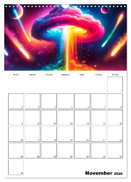 Neonlicht Familienplaner (Wandkalender 2026 DIN A3 hoch), CALVENDO Monatskalender