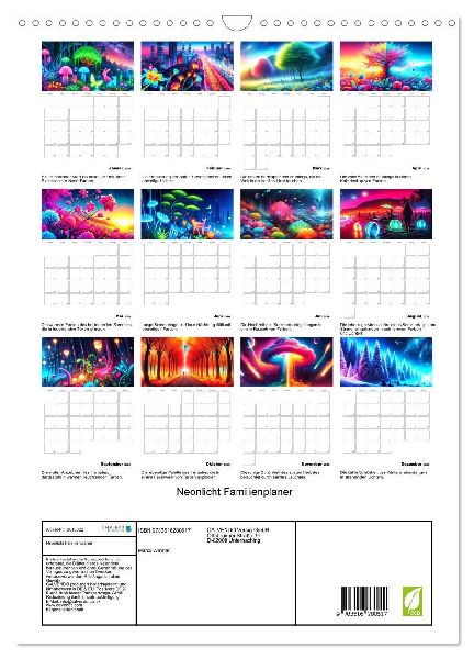 Neonlicht Familienplaner (Wandkalender 2026 DIN A3 hoch), CALVENDO Monatskalender