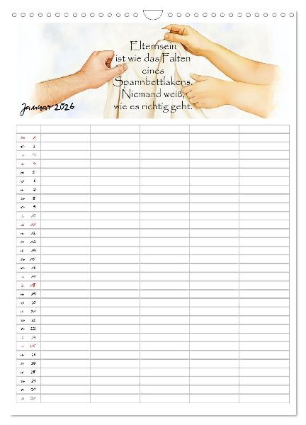 Elternsprüche Familienplaner (Wandkalender 2026 DIN A3 hoch), CALVENDO Monatskalender