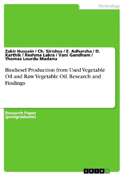 Biodiesel Production from Used Vegetable Oil and Raw Vegetable...