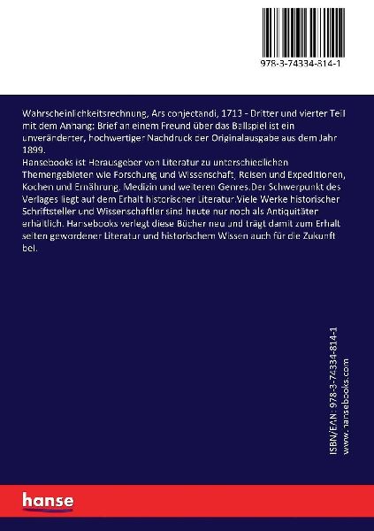 Wahrscheinlichkeitsrechnung, Ars conjectandi, 1713
