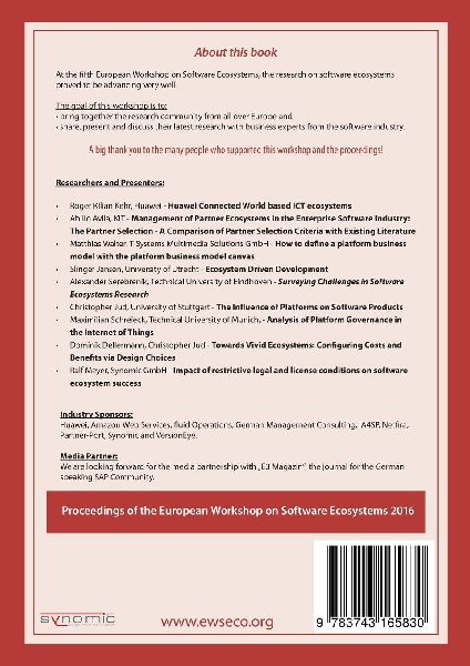 Proceedings of the European Workshop on Software Ecosystems 2016