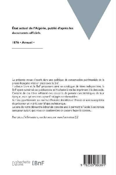 État actuel de l'Algérie, publié d'après les documents officiels