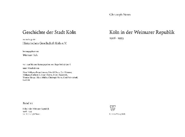 Köln in der Weimarer Republik 1918-1933 (Vorzugsausgabe)