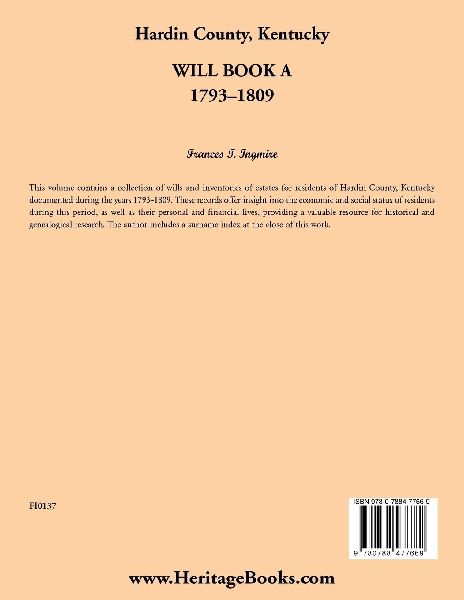 Hardin County, Kentucky Will Book A, 1793-1809