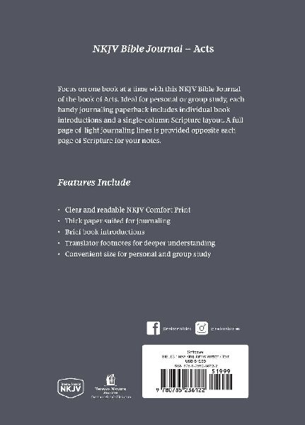 NKJV Bible Journal - Acts, Paperback, Comfort Print | Softcover