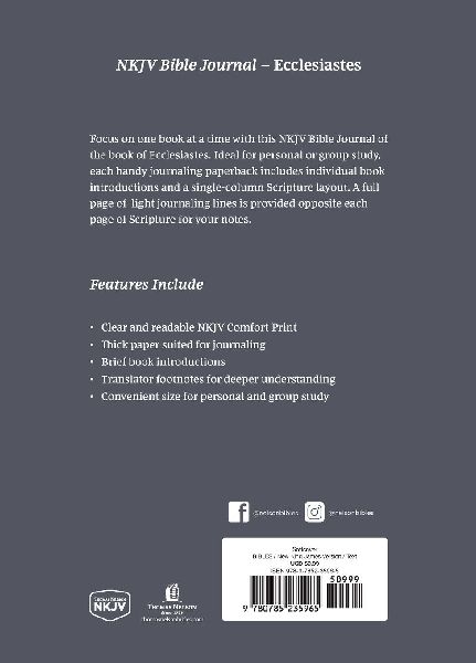 NKJV Bible Journal - Ecclesiastes, Paperback, Comfort Print | Softcover | Gray