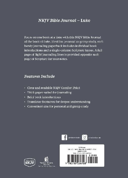 NKJV Bible Journal - Luke, Paperback, Comfort Print | Softcover