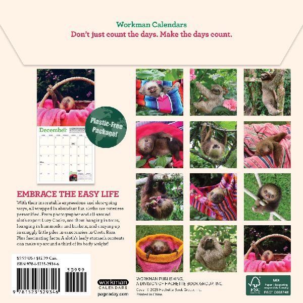 Original Sloths Mini Wall Calendar 2026