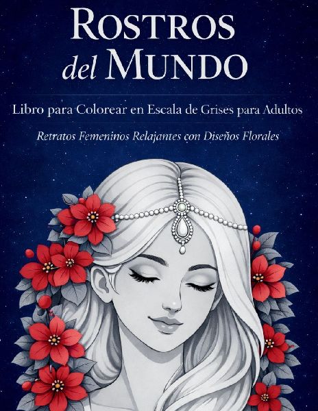 Rostros del Mundo - Libro para Colorear en Escala de Grises pa...