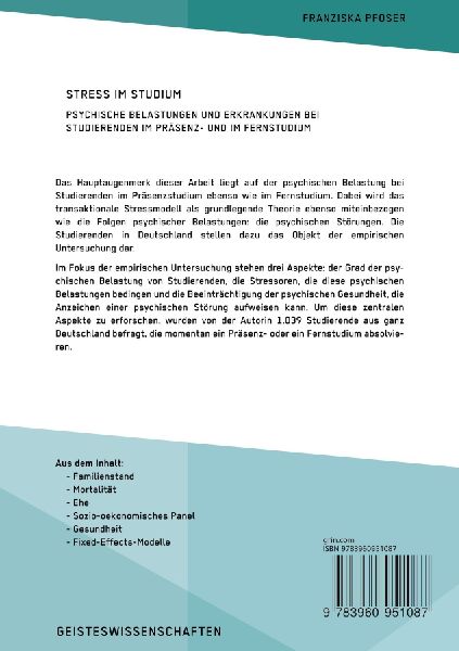 Stress im Studium. Psychische Belastungen und Erkrankungen bei Studierenden im Präsenz- und im Fernstudium