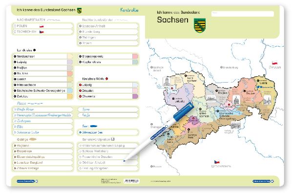 Ich kenne das Bundesland Sachsen- Lerntafel mit Stift
