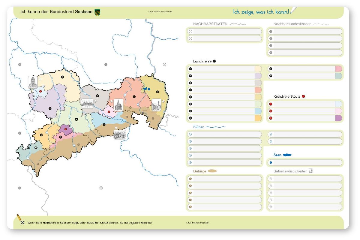 Ich kenne das Bundesland Sachsen- Lerntafel mit Stift