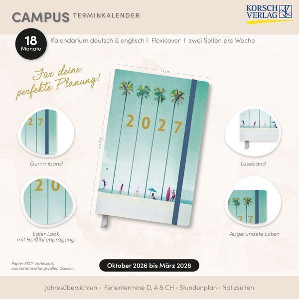 Terminkalender Campus Palmen 18 Monate 2027/2028