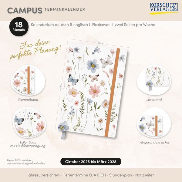 Terminkalender Campus Schmetterlinge 18 Monate 2027/2028