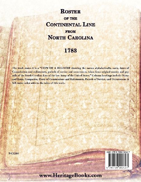 Roster of the Continental Line From North Carolina, 1783