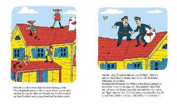 Pippi Langstrumpf spielt Fangen mit Polizisten