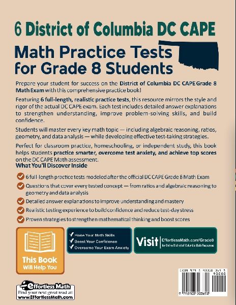 6 District of Columbia DC CAPE Math Practice Tests for Grade 8 Students ...