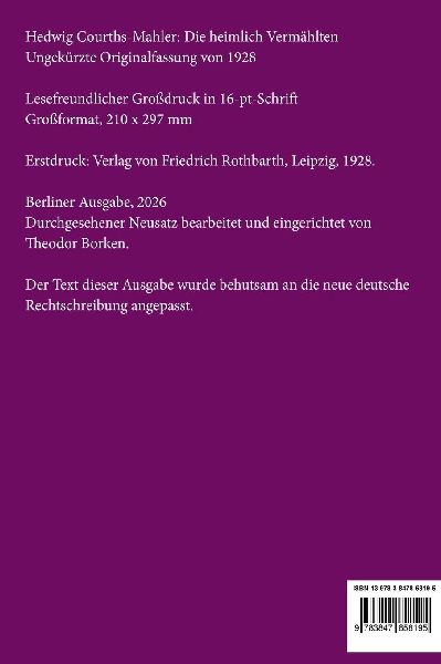 Die heimlich Vermählten (Großdruck)