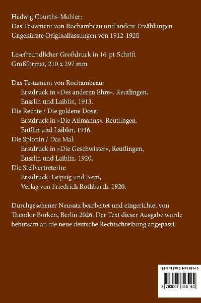 Das Testament von Rochambeau / Die Rechte / Die goldene Dose / Die Spionin / Das Mal / Die Stellvertreterin (Großdruck)