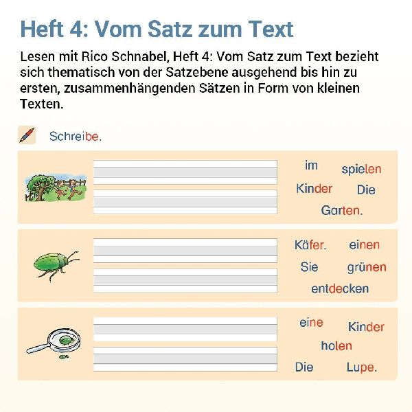 Lesen mit Rico Schnabel, Heft 4: Vom Satz zum Text - silbierte Ausgabe