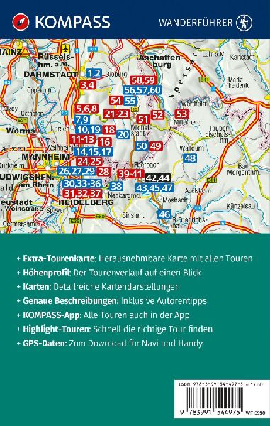 KOMPASS Wanderführer Odenwald, Bergstraße, Neckartal, Heidelberg, 60 Touren mit Extra-Tourenkarte